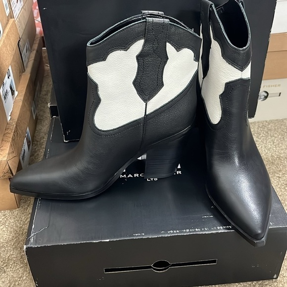 Marc Fisher LTD Gona Western Leather Booties in Black/White - Picture 5 of 9